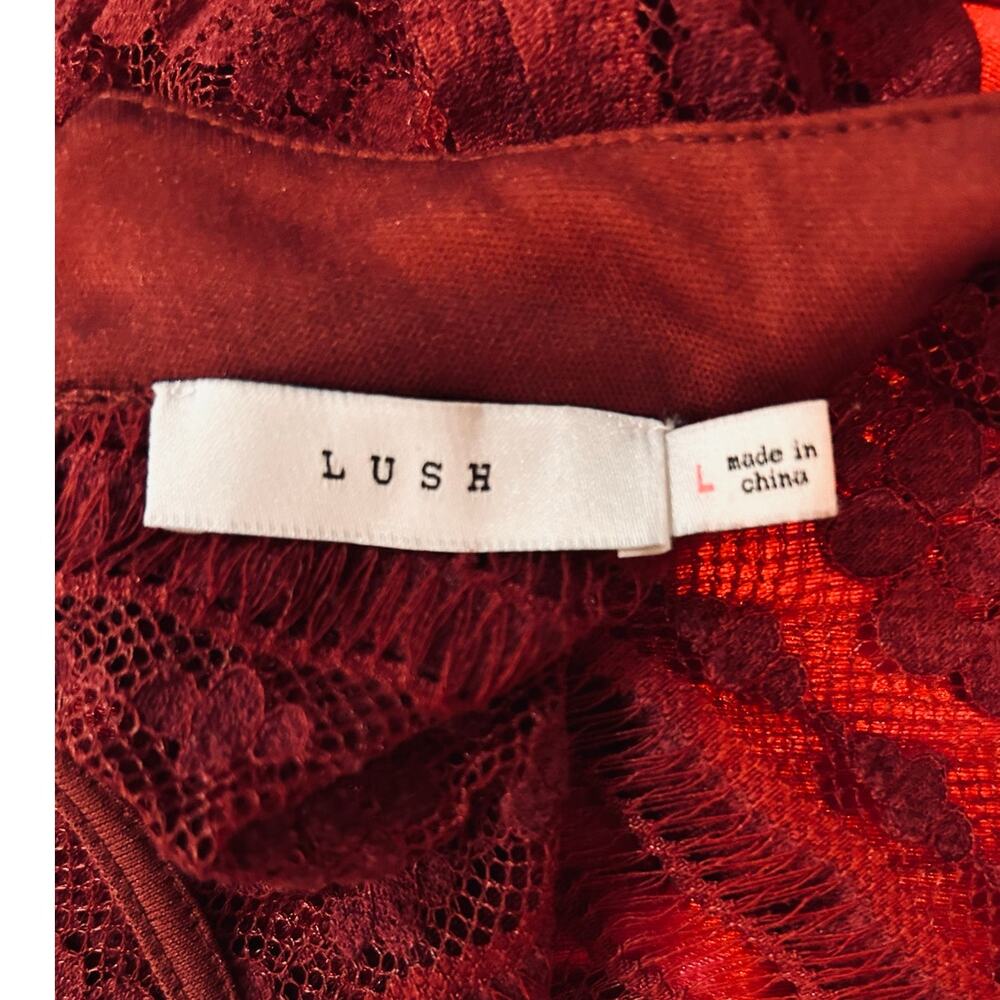 LUSH Reece Burgundy Lace Long Sleeve Bodycon Dress Large L - Picture 10 of 10